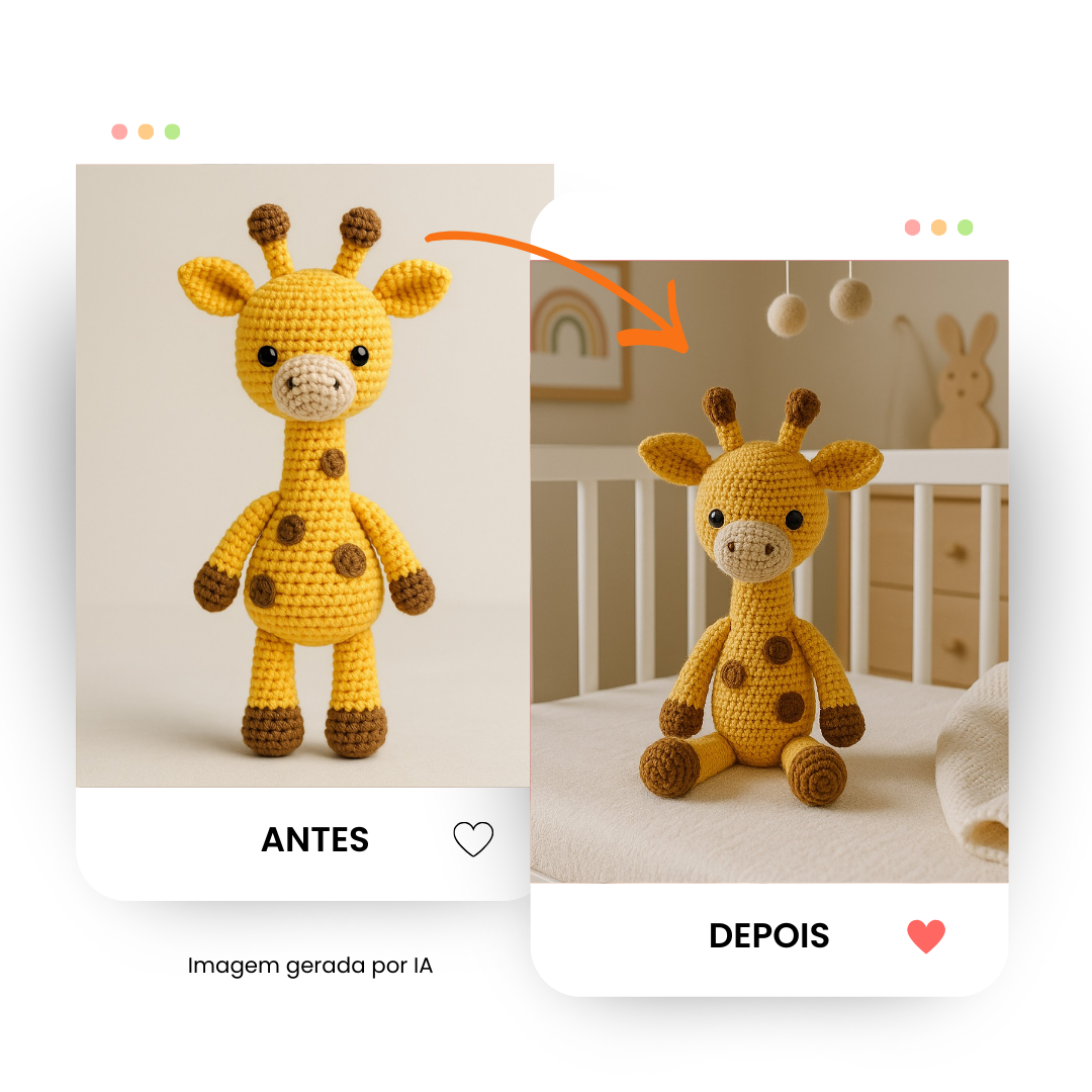 Antes e depois - Girafa amigurumi
